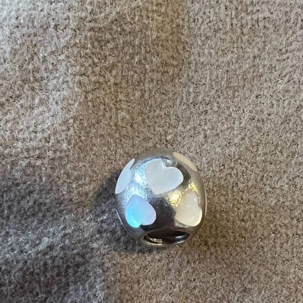 Retired Pandora Love You Pearl Enamel Inlay Heart Round Bead Charm EUC